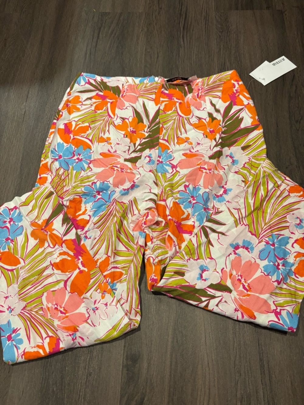 JustFab Floral Jumpsuit in Orange, Blue, Pink and Green